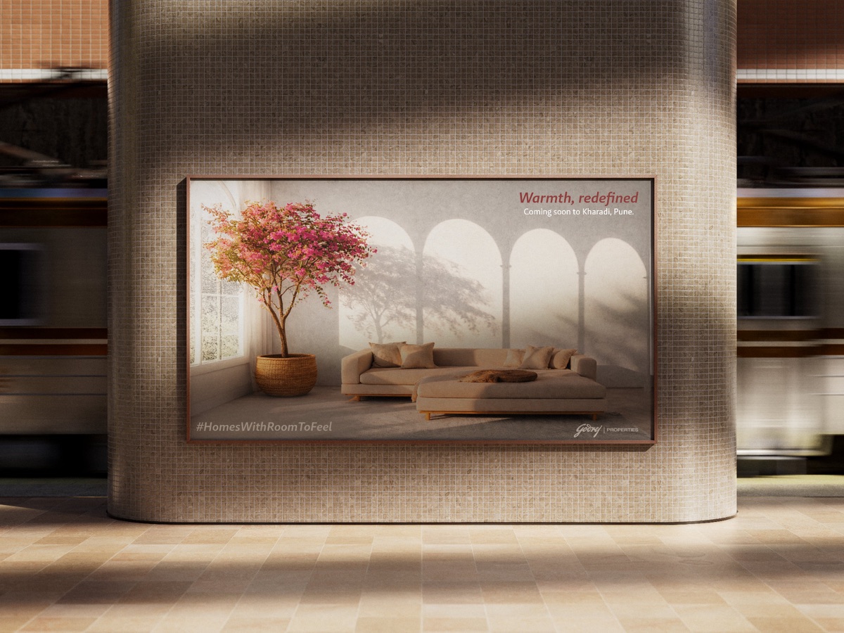 A metro panel showing an interior with a red-leafed potted tree framed by arched windows.