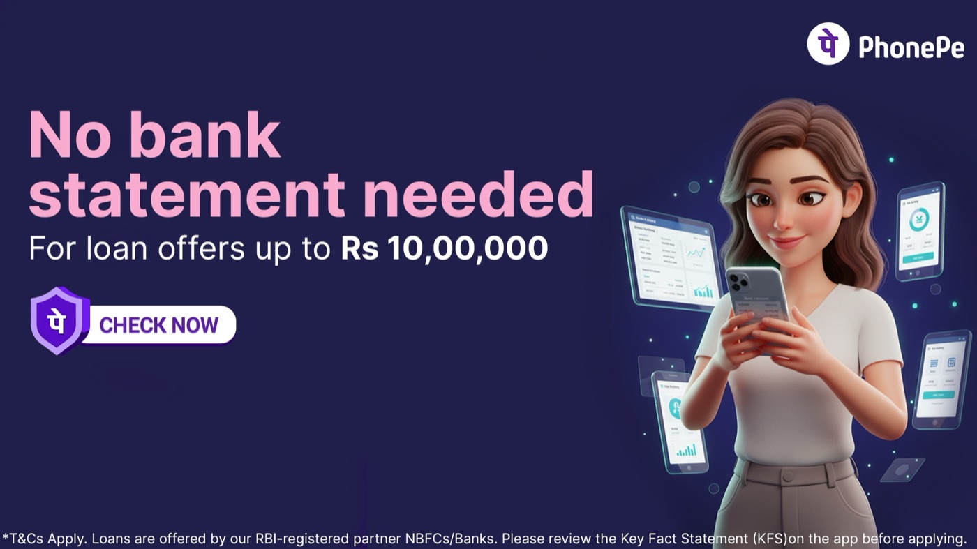 Loan ad: “No bank statement needed” for loan offers up to ₹10,00,000.