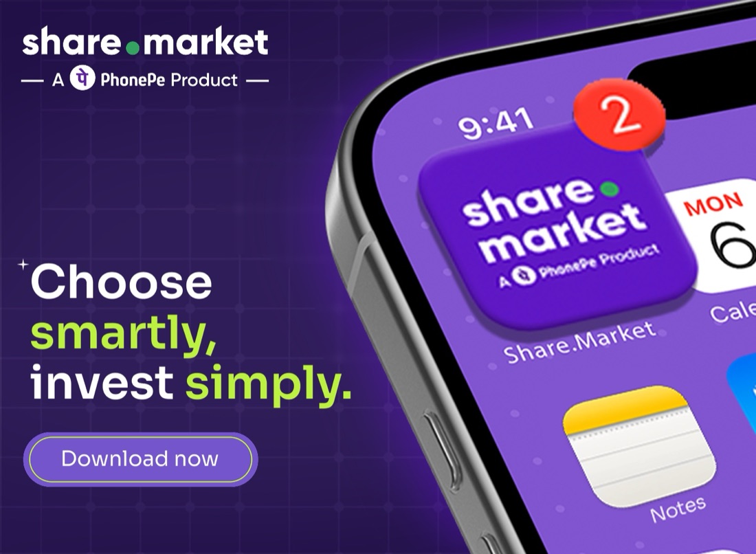 Share.Market ad: “Choose smartly, invest simply.” shown on the app.