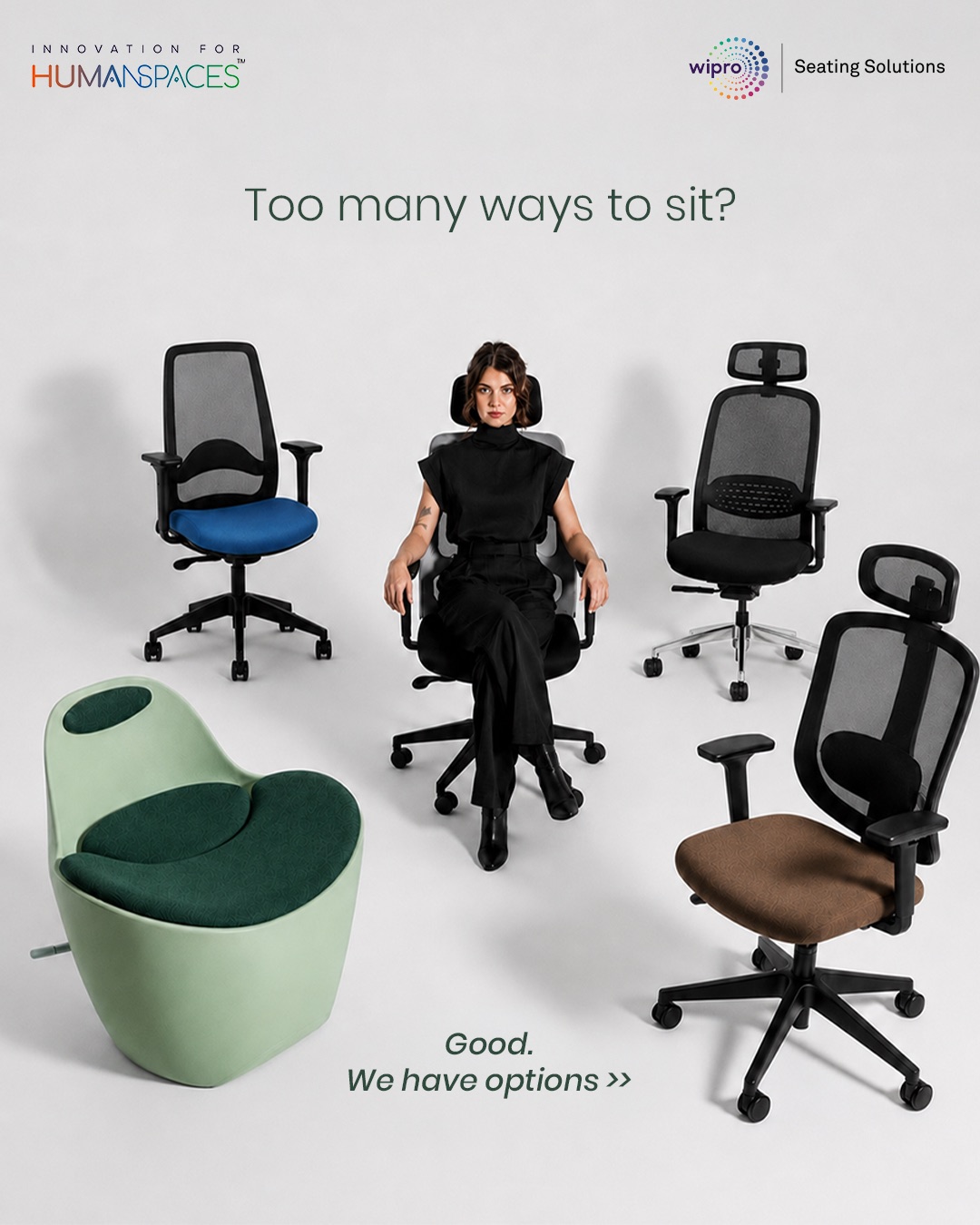 Too many ways to sit? — a grid of task chairs.