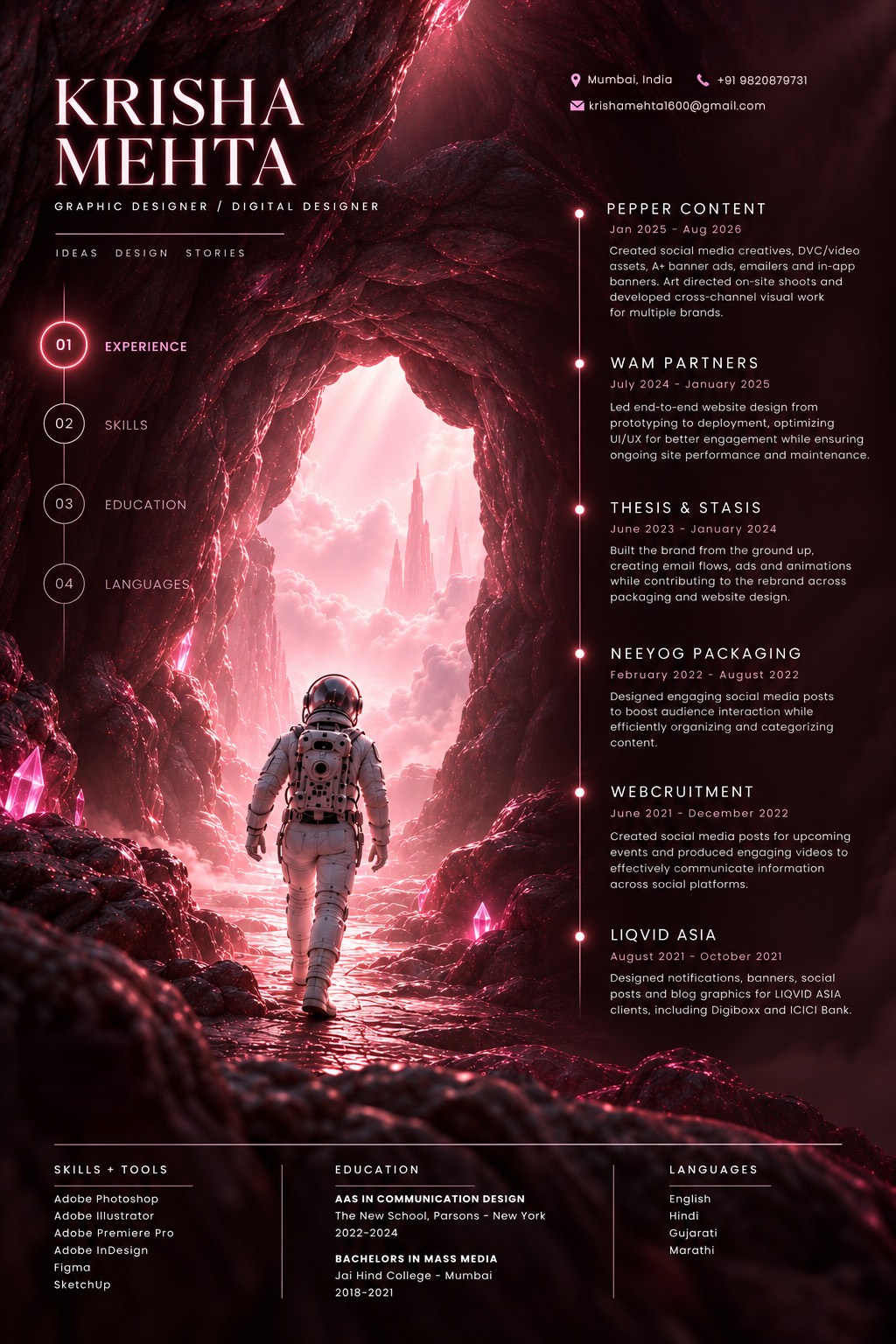 Krisha Mehta — graphic and digital designer. Resume.